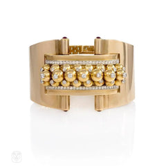 Retro gold and diamond beaded panel bracelet