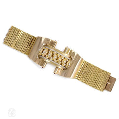 Retro gold and diamond beaded panel bracelet