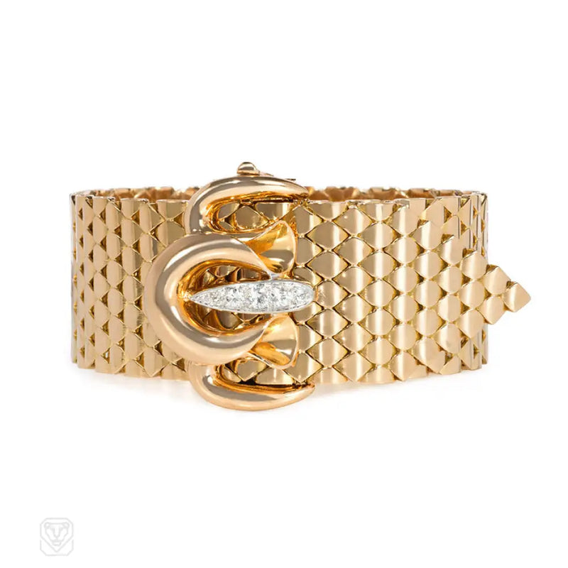 Retro Gold And Diamond Belt Motif Bracelet