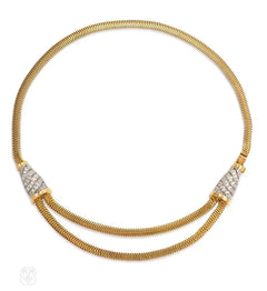 Retro gold and diamond Brazilian link necklace