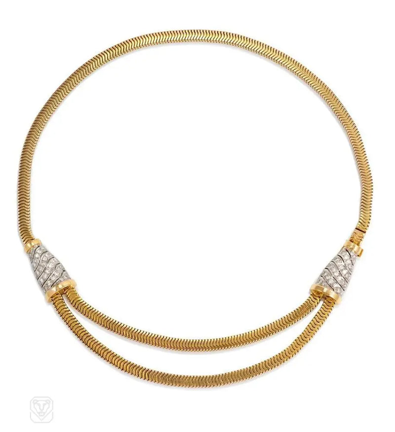 Retro Gold And Diamond Brazilian Link Necklace