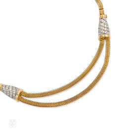 Retro gold and diamond Brazilian link necklace