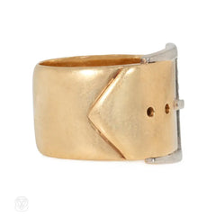 Retro gold and diamond buckle ring