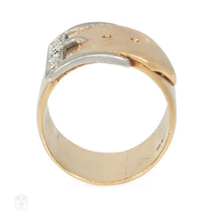 Retro gold and diamond buckle ring