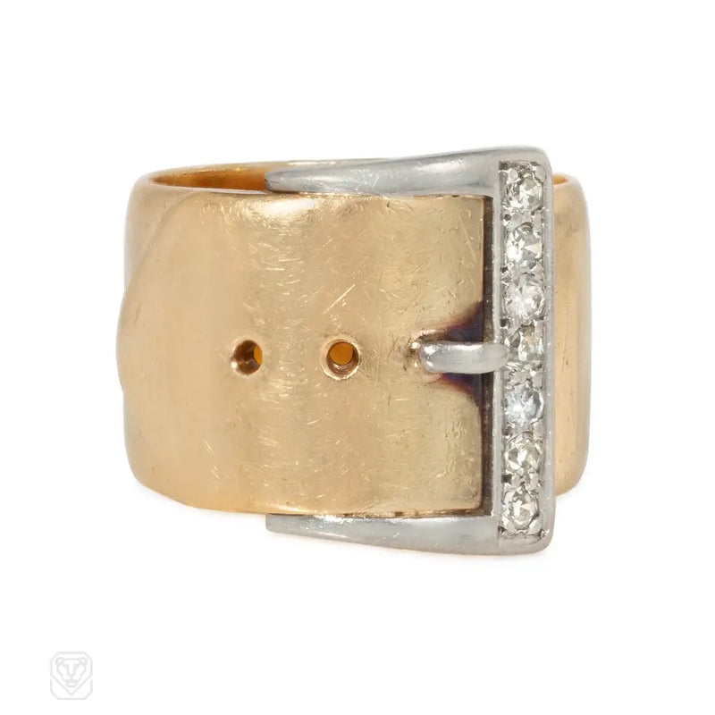 Retro gold and diamond buckle ring