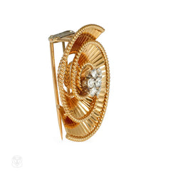 Retro gold and diamond concentric swirl brooch