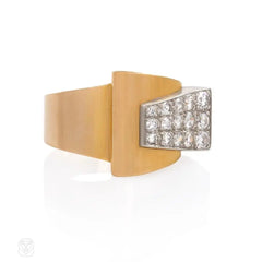 Retro gold and diamond geometric bypass ring