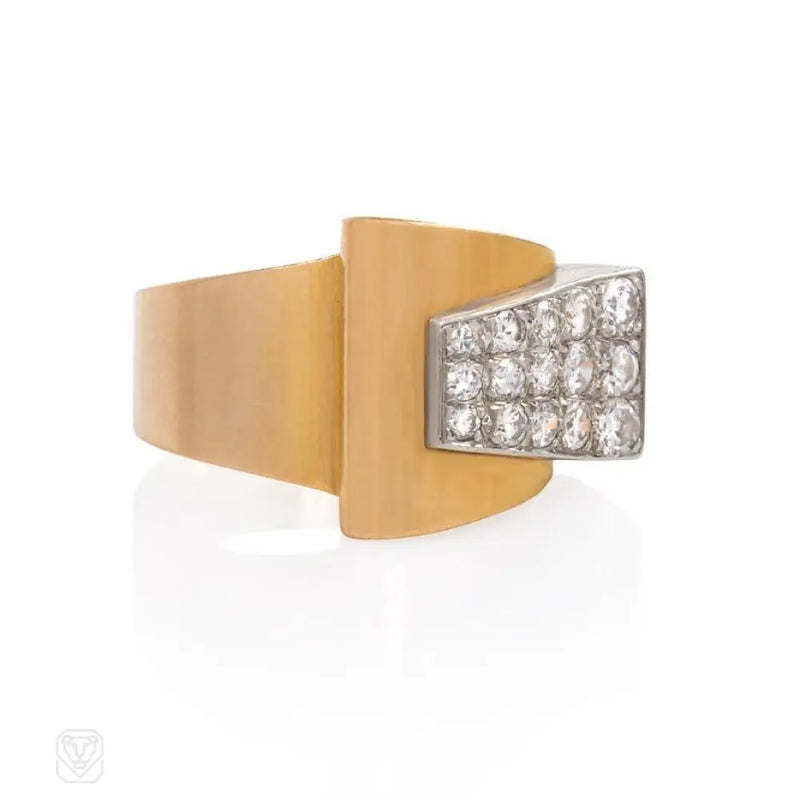 Retro Gold And Diamond Geometric Bypass Ring