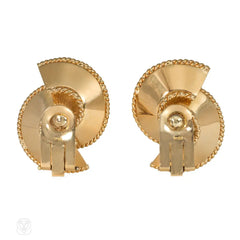 Retro gold and diamond swirl earrings