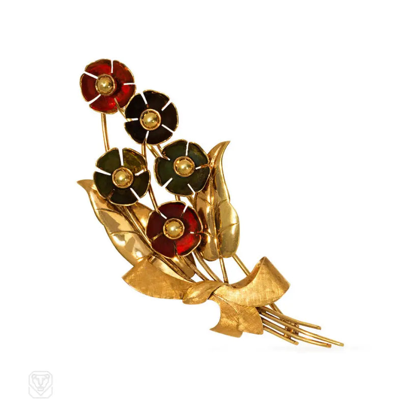 Retro Gold And Enamel Bouquet Brooch Cartier