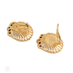 Retro gold and gemset shell form earrings