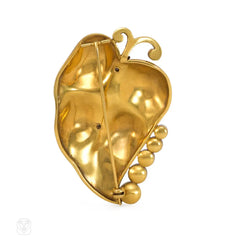 Retro gold and multi-stone leaf brooch