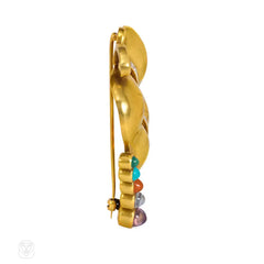 Retro gold and multi-stone leaf brooch