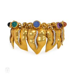 Retro gold and multistone leaf bracelet