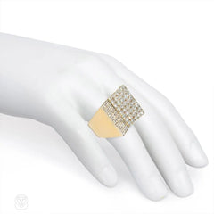 Retro gold and pavé diamond double plaque ring