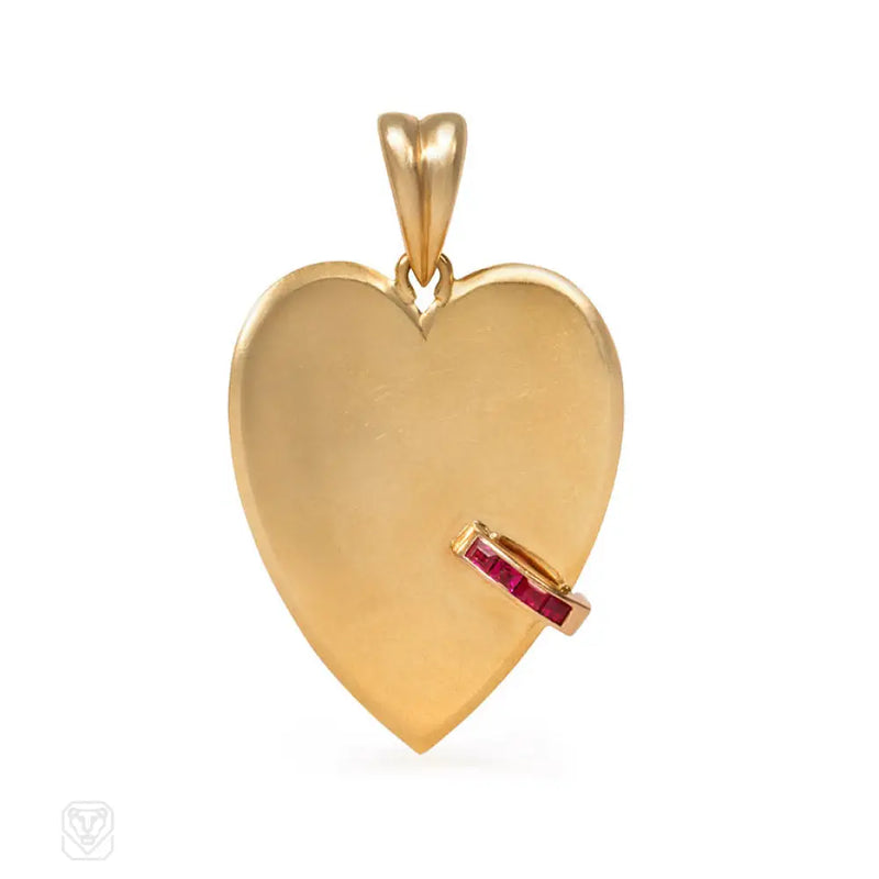 Retro Gold And Ruby Heart Pendant