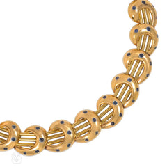 Retro gold and sapphire wave bracelets convertible to necklace
