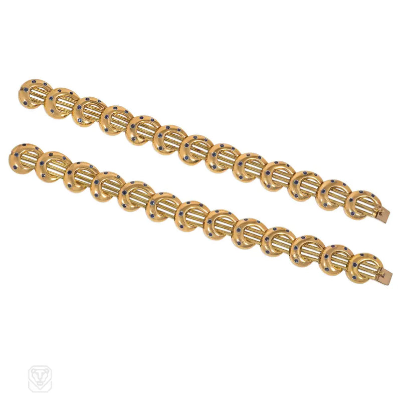 Retro Gold And Sapphire Wave Bracelets Convertible To Necklace