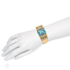 Retro gold, aquamarine, and diamond bracelet