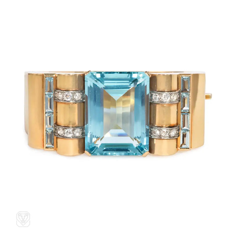Retro Gold Aquamarine And Diamond Bracelet