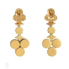 Retro gold beaded cluster pendant earrings