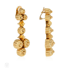 Retro gold beaded cluster pendant earrings