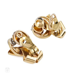 Retro gold, citrine, and diamond scroll earrings