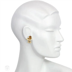 Retro gold, citrine, and diamond scroll earrings