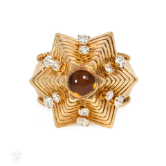 Retro gold, citrine and diamond star ring.