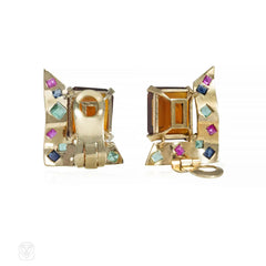 Retro gold, citrine, and multi-gem earrings