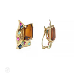 Retro gold, citrine, and multi-gem earrings