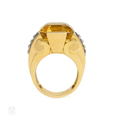 Retro gold citrine and sapphire cocktail ring