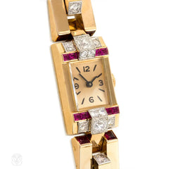 Retro gold, diamond, and ruby watch