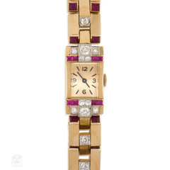 Retro gold, diamond, and ruby watch