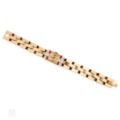 Retro gold, diamond, and ruby watch