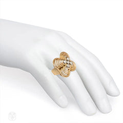 Retro gold, platinum, and diamond flower-form ring