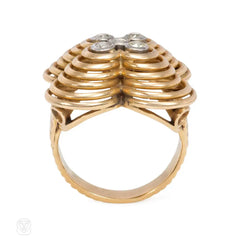 Retro gold, platinum, and diamond flower-form ring