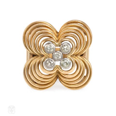Retro gold, platinum, and diamond flower-form ring