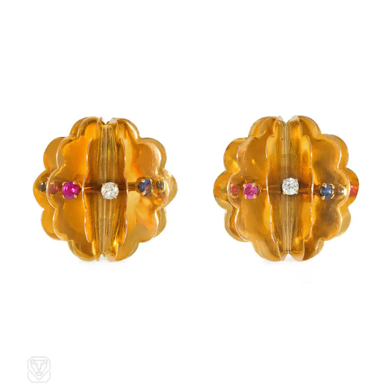 Retro gold reflective accordion earrings