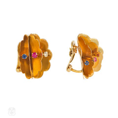 Retro gold reflective accordion earrings