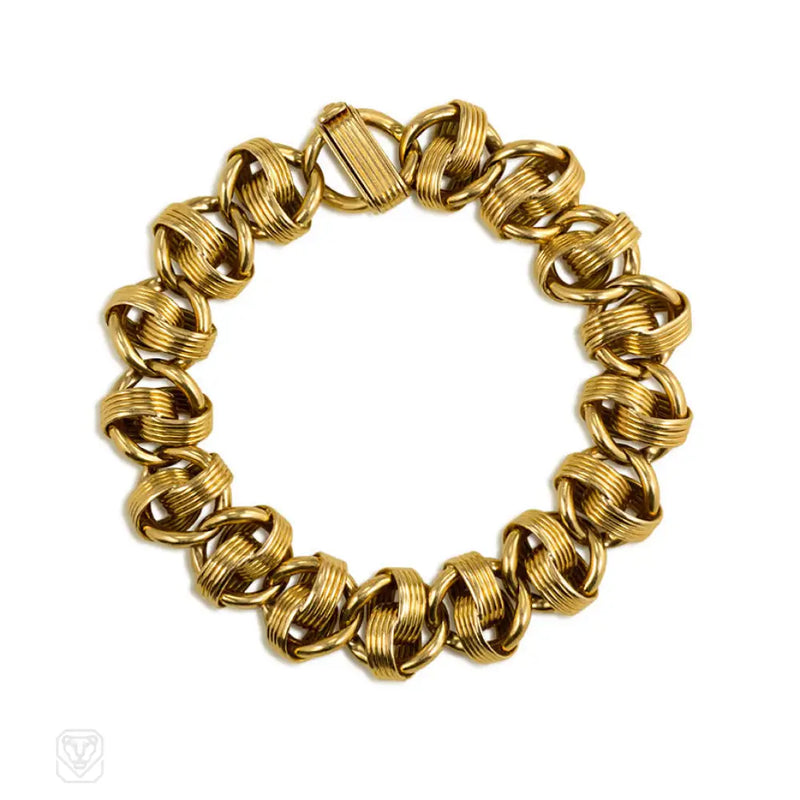 Retro Gold Ribbed Link Bracelet Van Cleef & Arpels