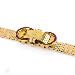 Retro gold, ruby and diamond bracelet watch, John Rubel