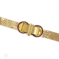 Retro gold, ruby and diamond bracelet watch, John Rubel