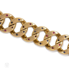 Retro gold, ruby and sapphire curblink bracelet