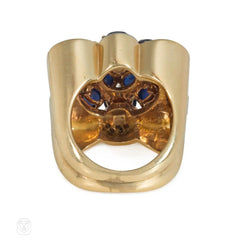 Retro gold, sapphire, and diamond cocktail ring