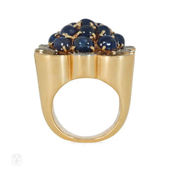 Retro gold, sapphire, and diamond cocktail ring