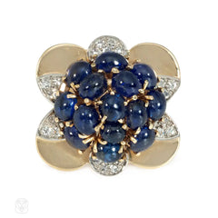 Retro gold, sapphire, and diamond cocktail ring