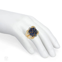 Retro gold, sapphire, and diamond cocktail ring