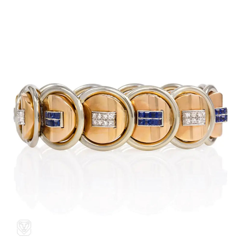 Retro Gold Sapphire And Diamond Disk Bracelet