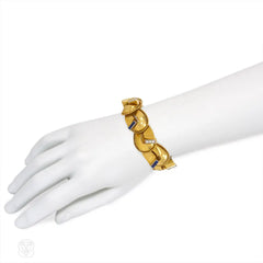 Retro gold, sapphire and diamond horseshoe bracelet